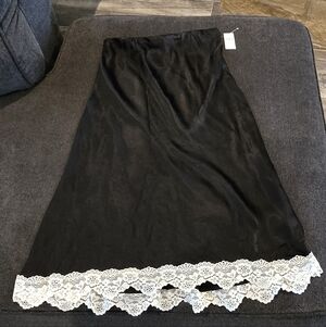 Anthropologie Black Midi Skirt with White Lace Hem